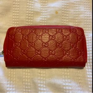 Ladies Red monogram Zip-Around Wallet